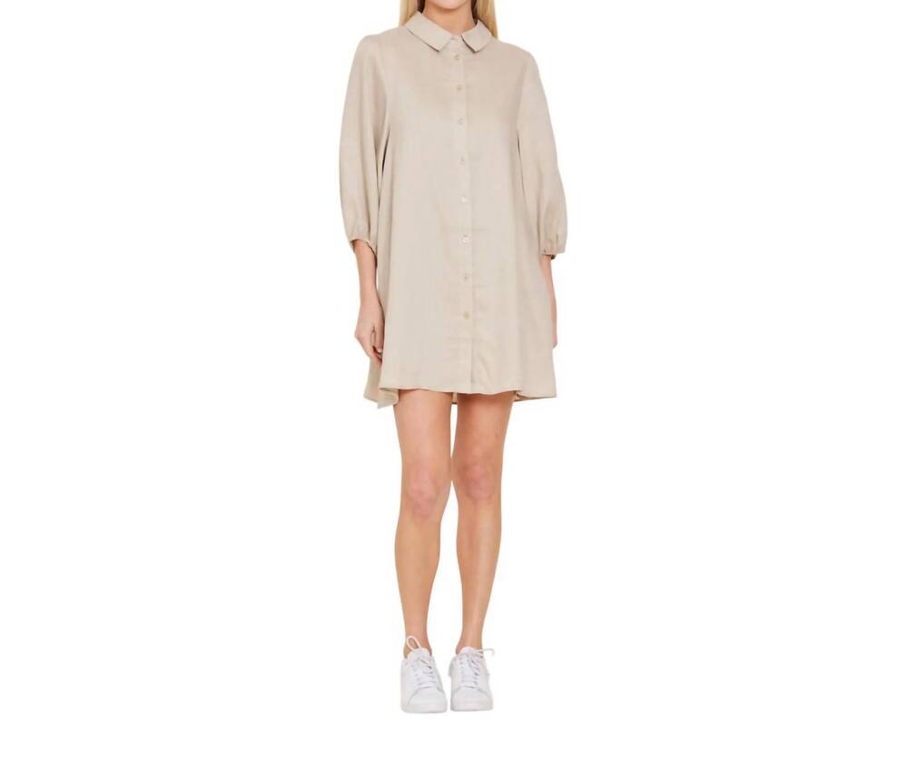 NEW DOLCE CABO exaggerated balloon sleeve dress in linen/wheat - Picture 4 of 4